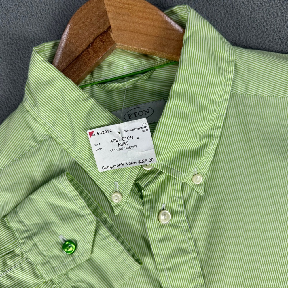 Eton Shirt Mens Large 42 Green Colorful Stripe Slim Fit Quiet Luxury Business